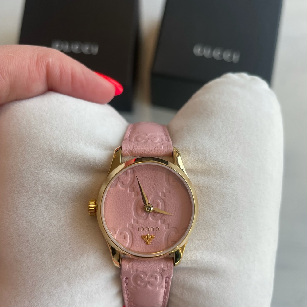 ❌SOLD❌Gucci Swiss G-Timeless Pink Leather Strap Watch - Picture 4 of 12